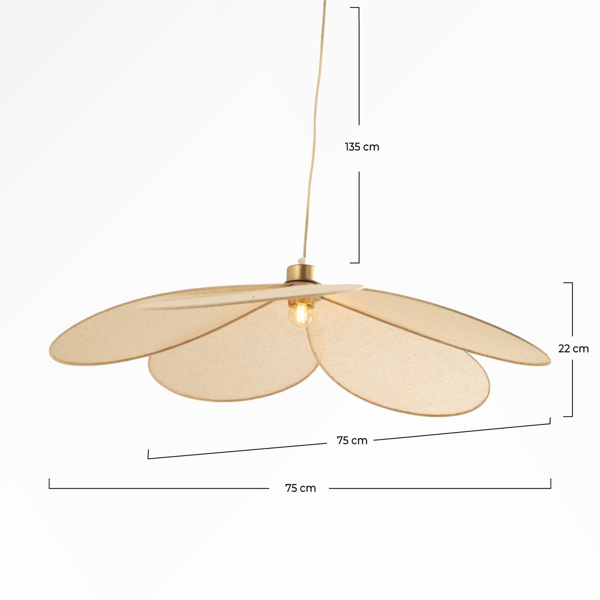 Suspension pétale en tissu et métal 75 cm - FLORA beige, MAISON PAVANE