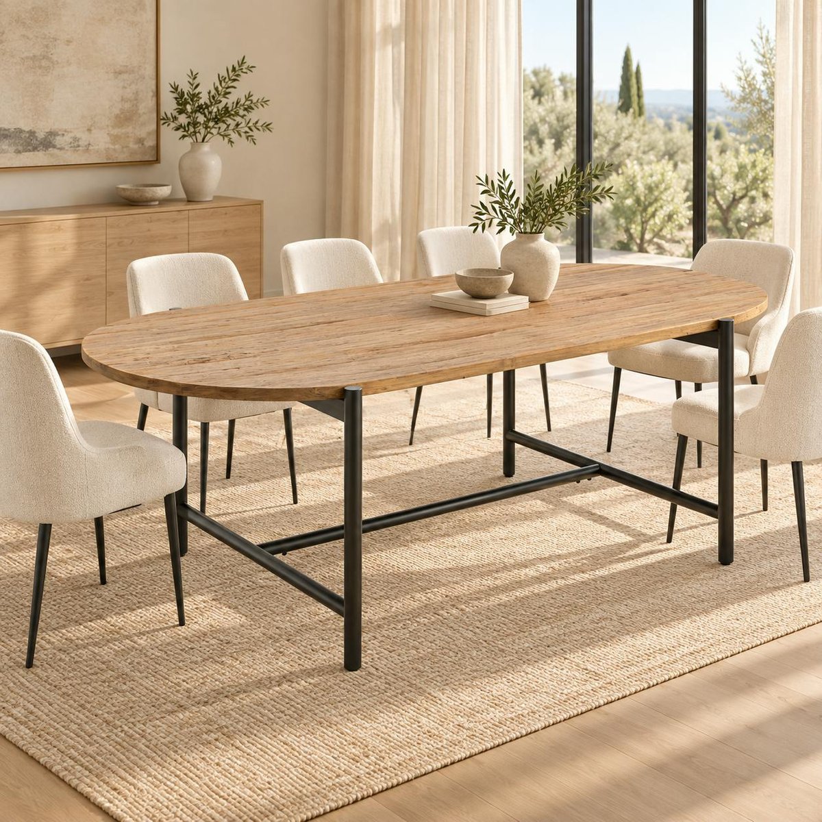 Table de repas teck recyclé bords arrondis 240 cm TRANI bois naturel, PIER IMPORT