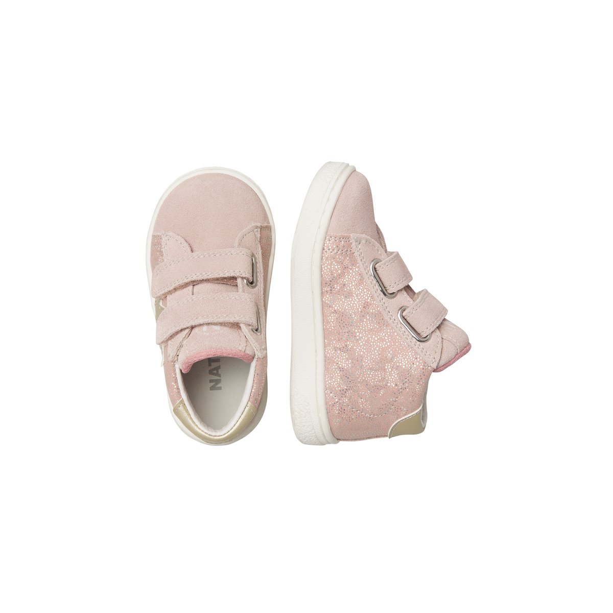 Baskets hautes en cuir et tissu PINN HIGH VL. rose poudré-platine, NATURINO