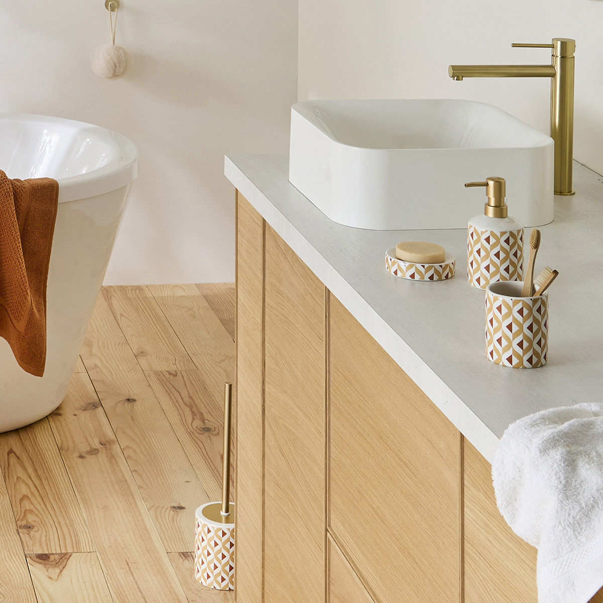 Set salle de bain 4 pièces céramique INES marron, GUY LEVASSEUR