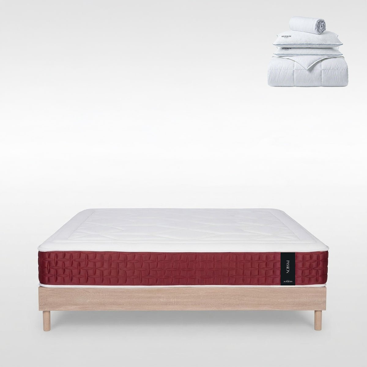 Ensemble Matelas+sommier Ressorts PASSION + accessoires - 32 cm d'épaisseur - Accueil moelleux, soutien ferme blanc, MAISON AUBERTIN