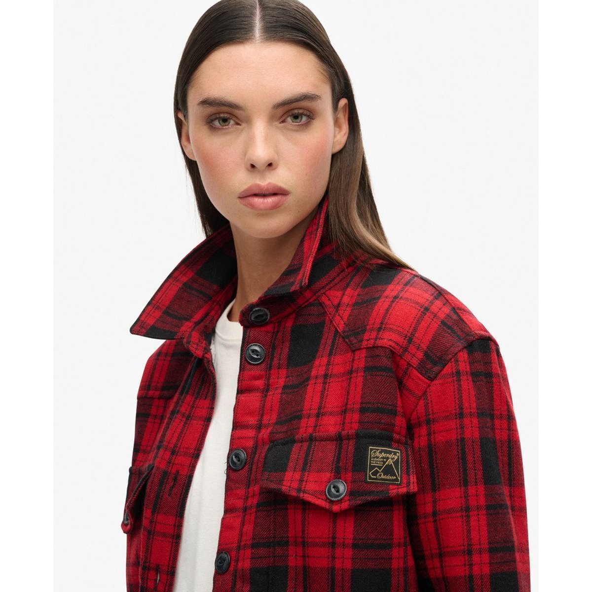 Surchemise en flanelle et peau lainée à carreaux rouge à carreaux, SUPERDRY
