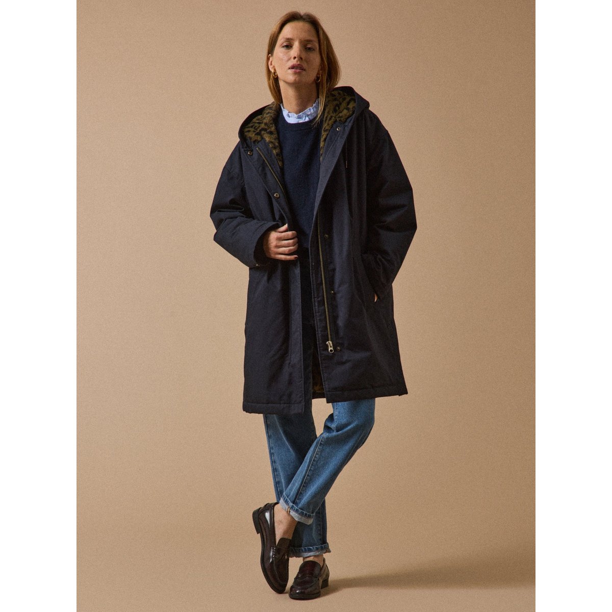 Parka mi-longue doublée imitation fourrure encre, CYRILLUS