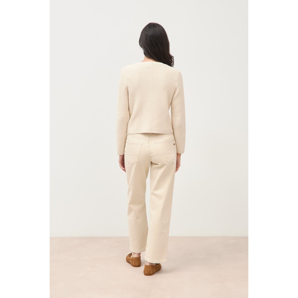 Gilet droit court manches longues ivoire, BONOBO