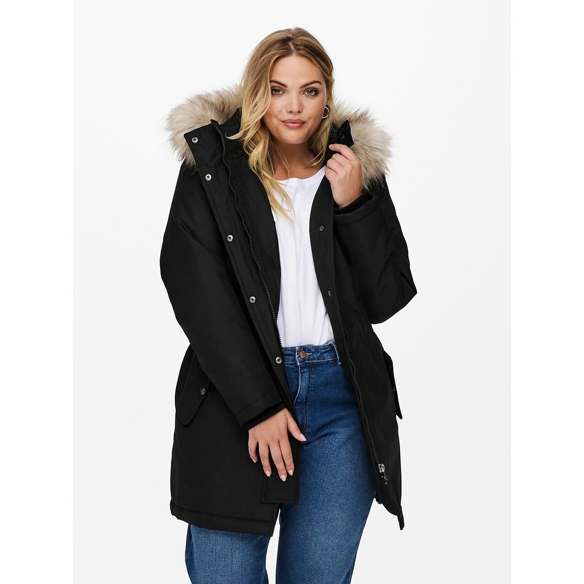 Parka mi-longue à capuche noir, ONLY CARMAKOMA
