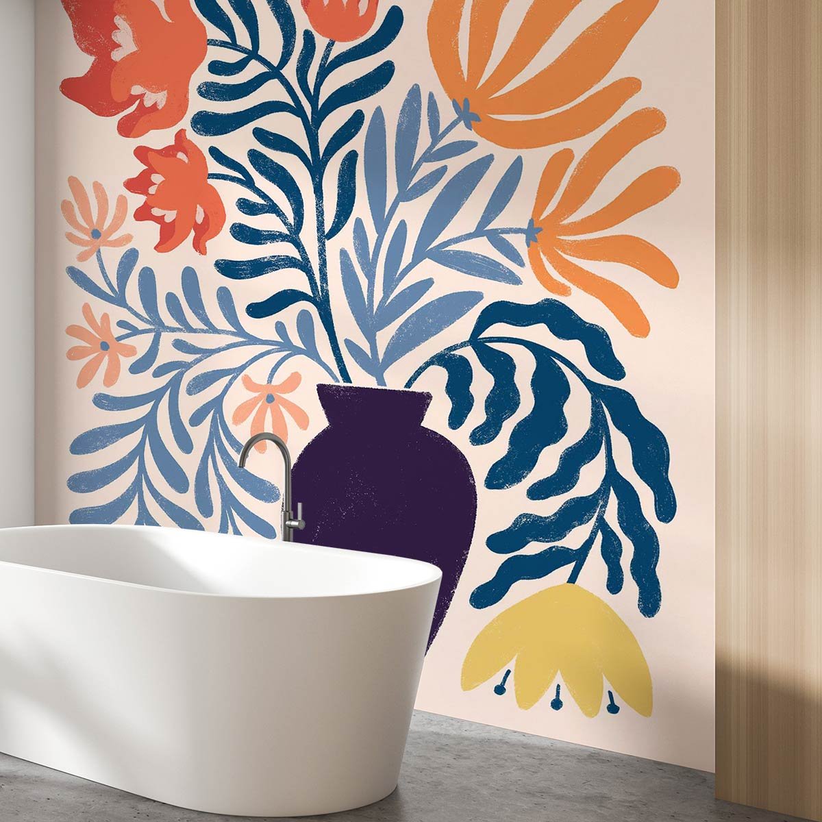 Papier peint feuilles bouquet de fleurs abstraites intissé, HEXOA