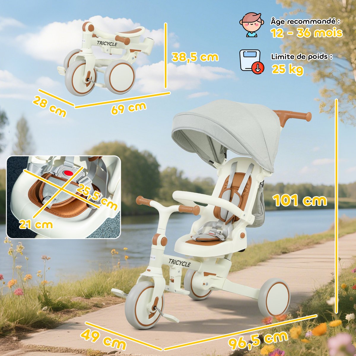 Tricycle pour enfants Aluminium Crème crème, AIYAPLAY