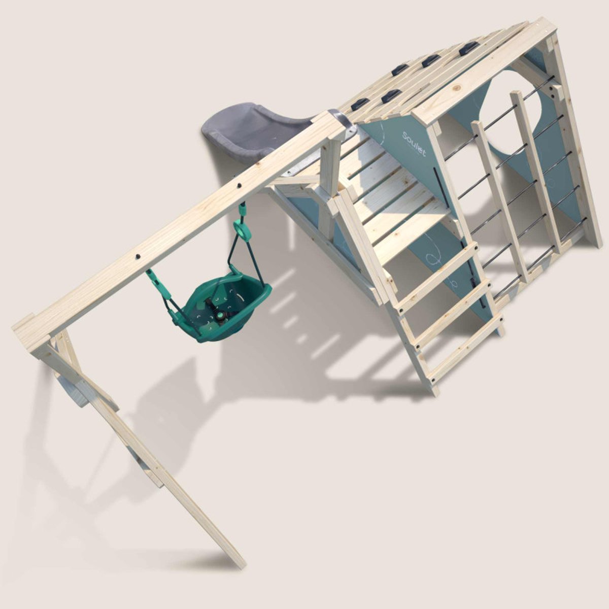 Aire de jeux en bois premier âge et balançoire bébé OLYMPE beige, SOULET