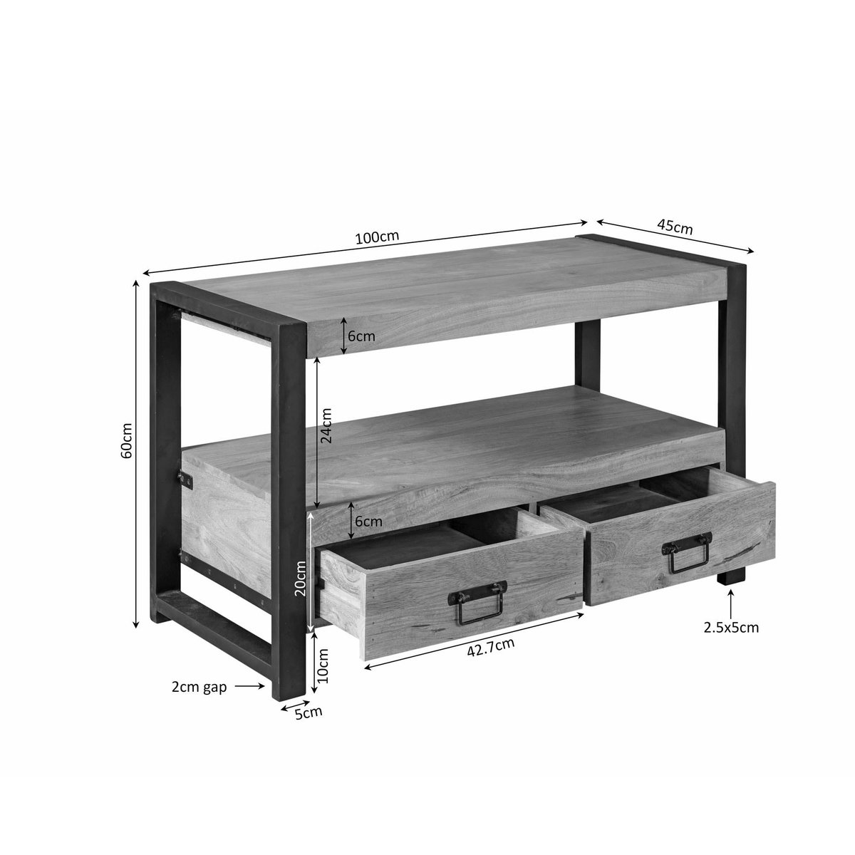 Meuble TV 2 tiroirs 120 cm bois et métal MILORA bois clair, PIER IMPORT