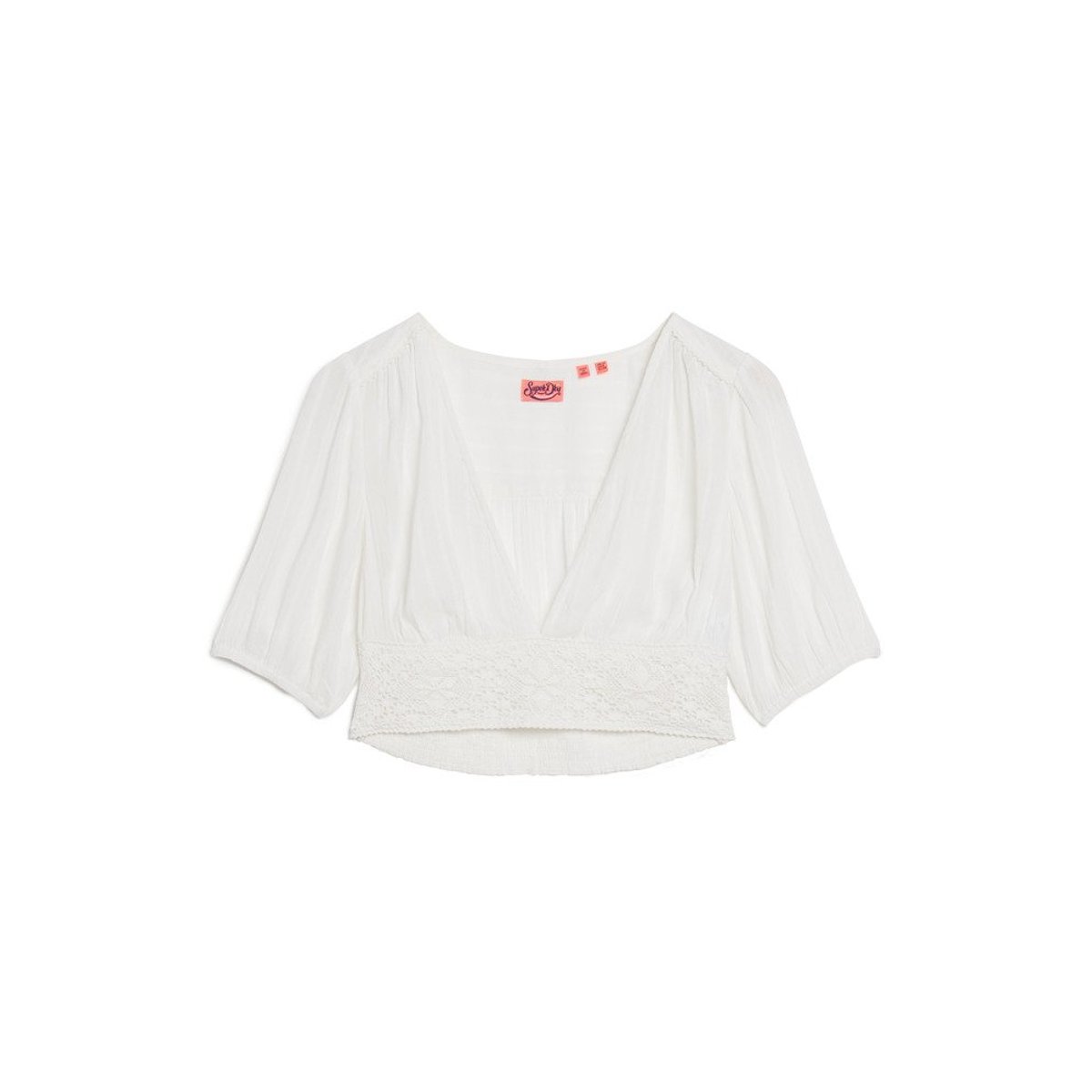 Haut à manches courtes et liseré en dentelle Ibiza blanc cassé, SUPERDRY