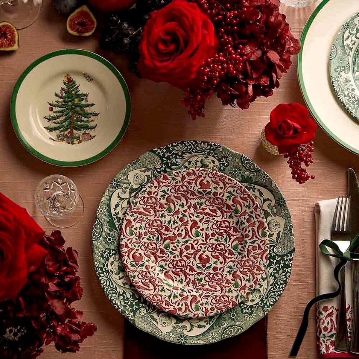 Set of 4 Christmas Tree Yuletide Side Plate multi-coloured, SPODE