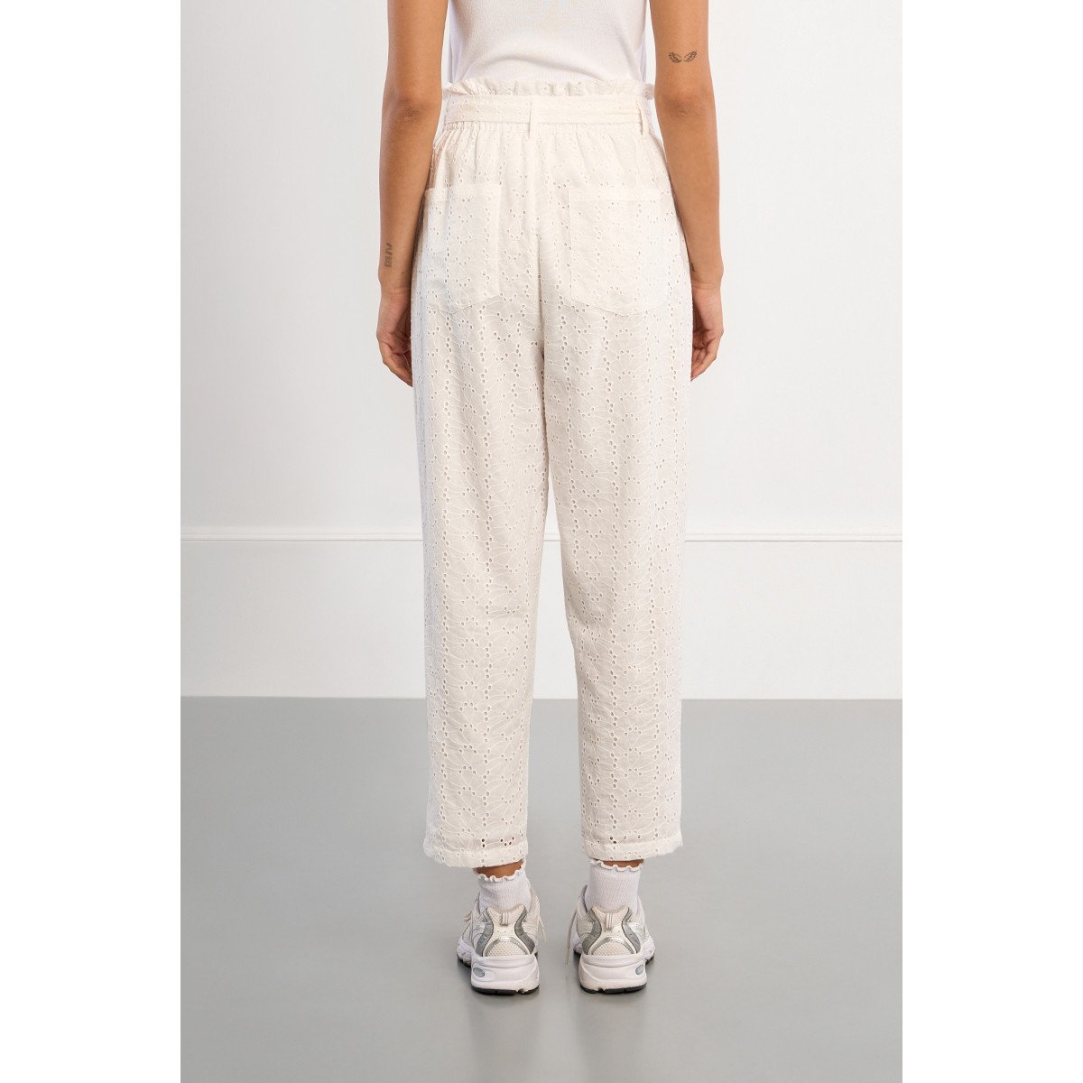 Pantalon coton, en broderie anglaise blanc, LILI SIDONIO