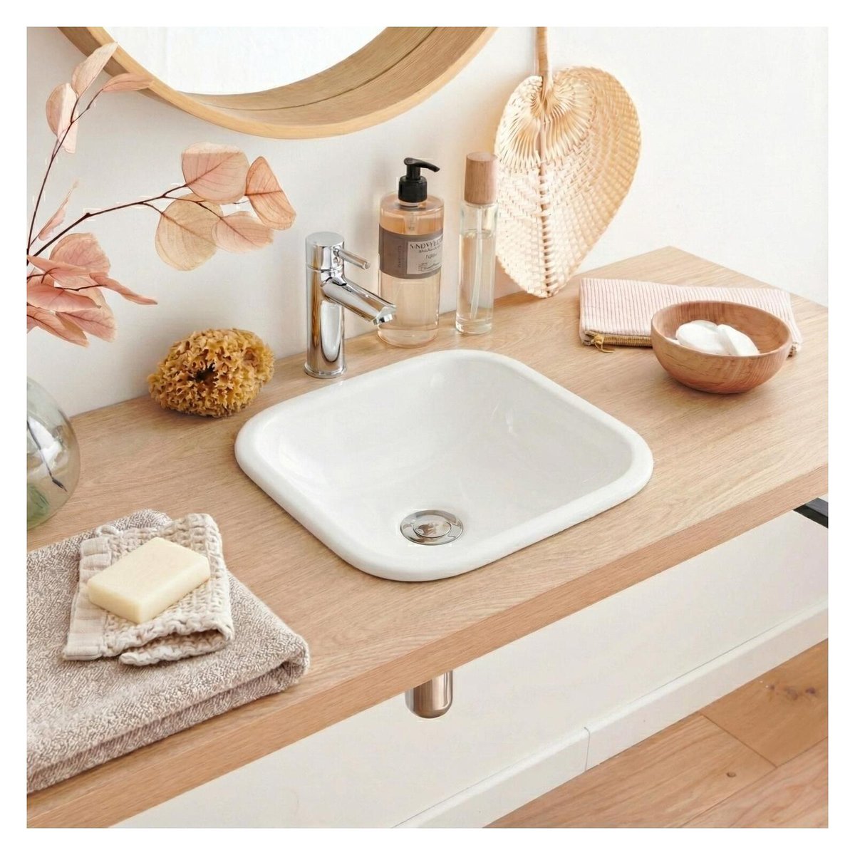 Vasque à encastrer carrée en céramique blanche 37cm blanc, MOB IN