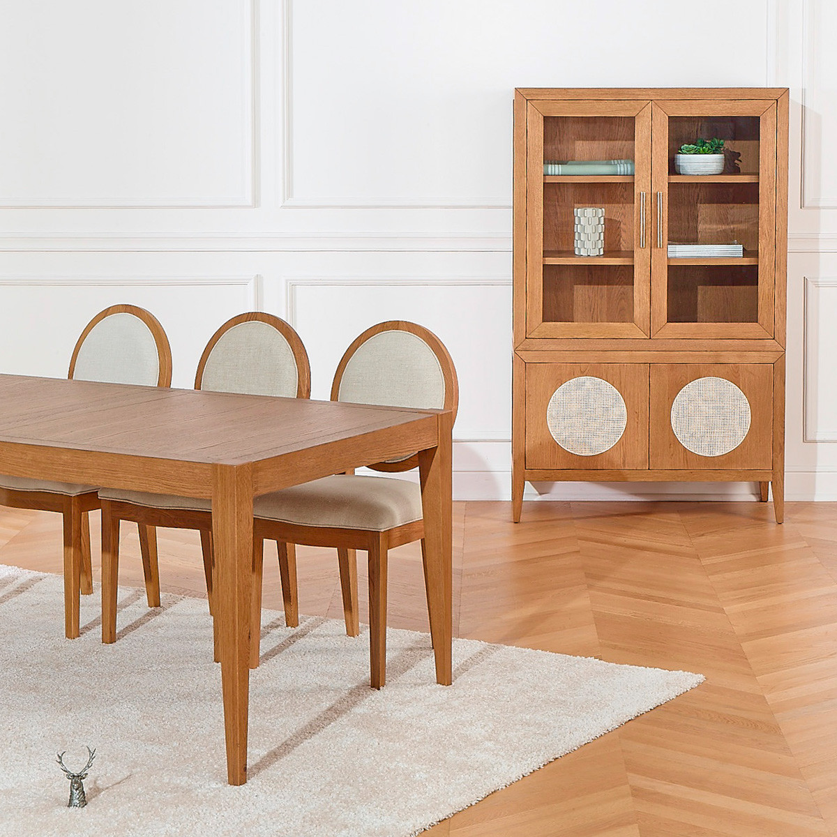Vaisselier en chêne style contemporain, 4 portes, 3 étagères MONTANA marron, ROBIN DES BOIS