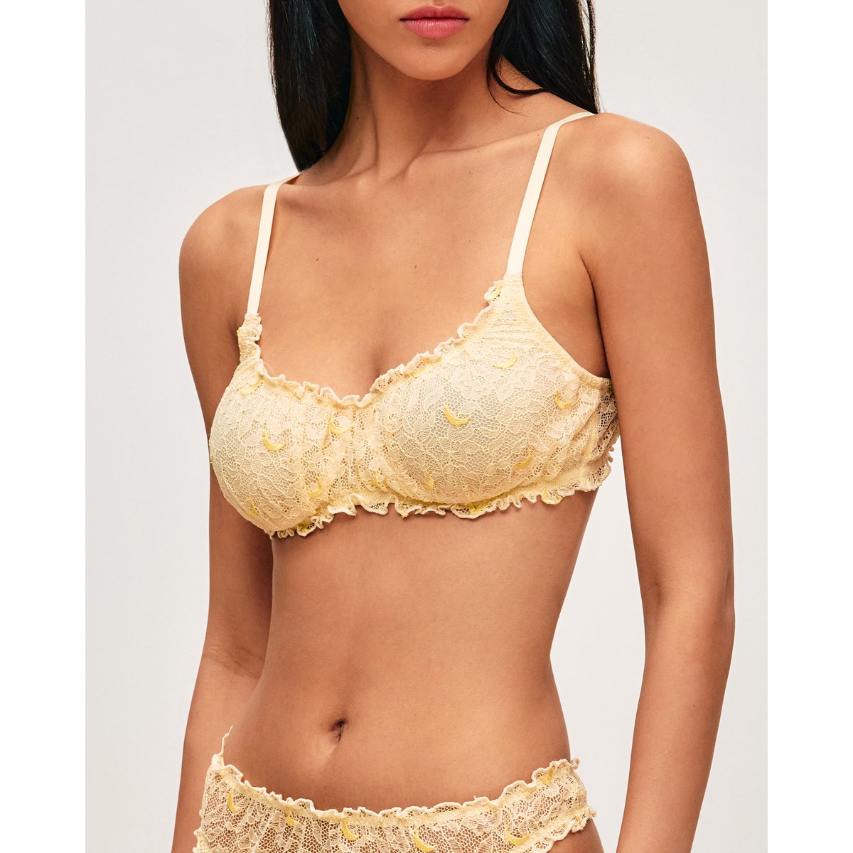 Brassière corbeille en dentelle avec bananes brodées BANANASPLITIZ jaune, UNDIZ