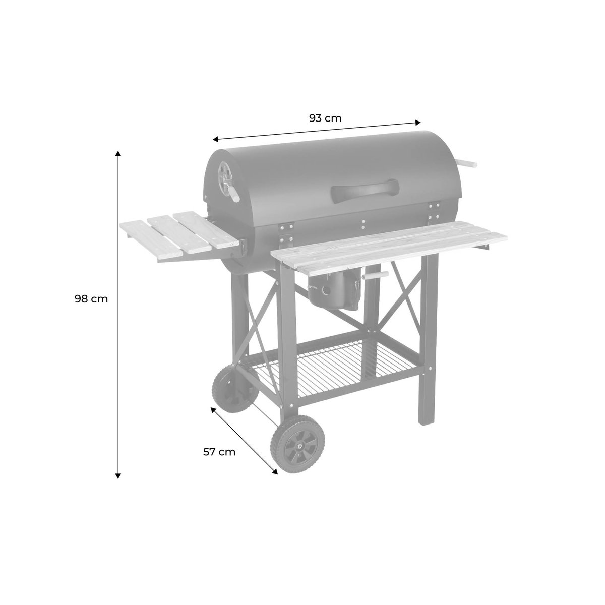 Barbecue charbon de bois, grill et fumoir américain, roues et tablettes rabattables avec housse SERGE AVEC HOUSSE noir, SWEEEK