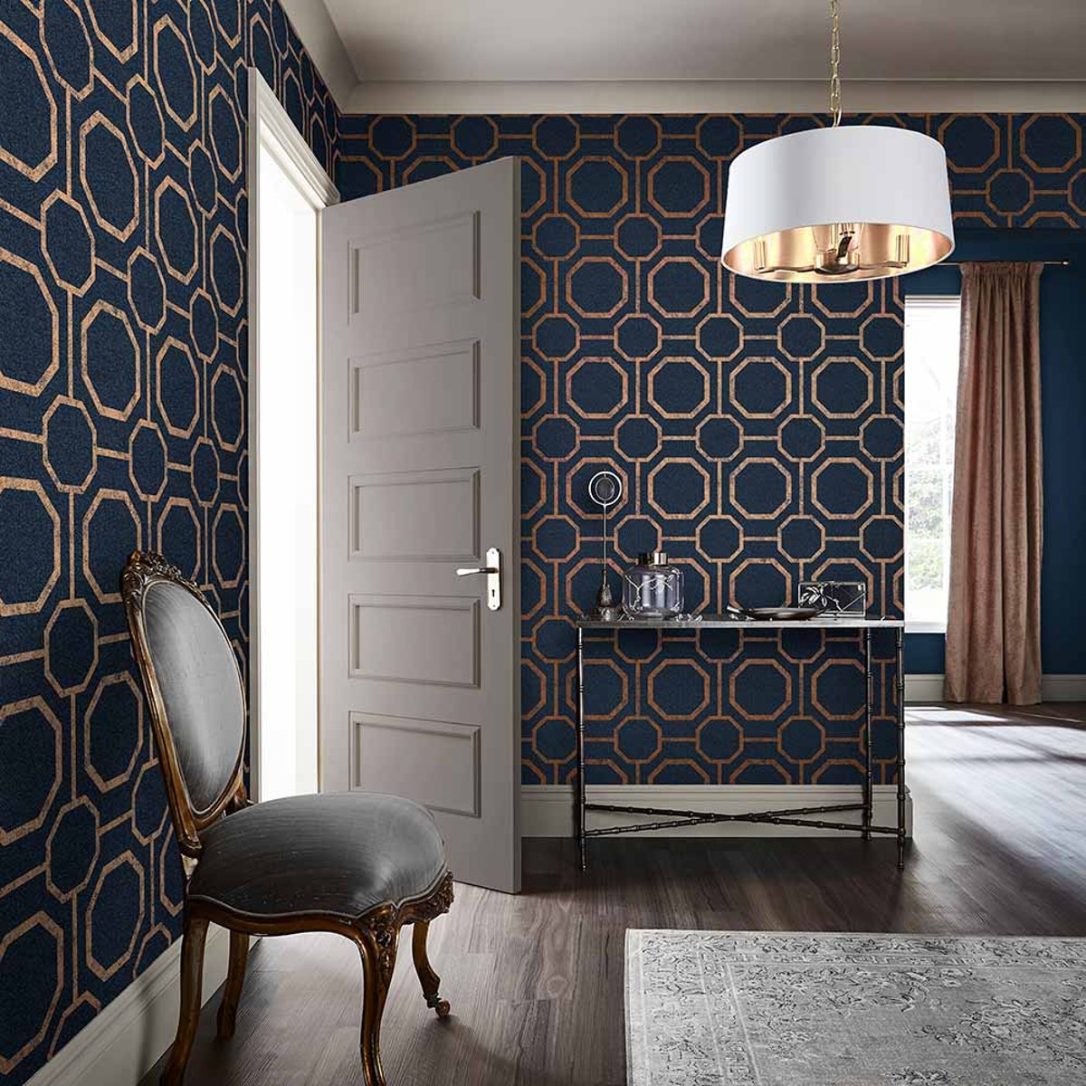 Papier peint Sashiko Navy bleu, GRAHAM ET BROWN