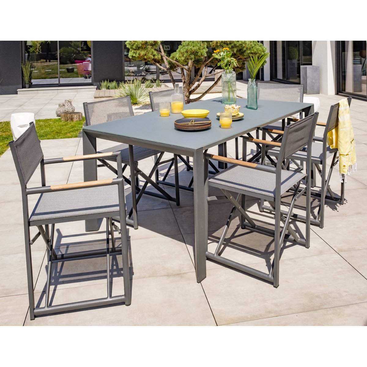 Fauteuil de jardin en toile plastifiée et aluminium HONFLEUR gris anthracite, PARIS GARDEN