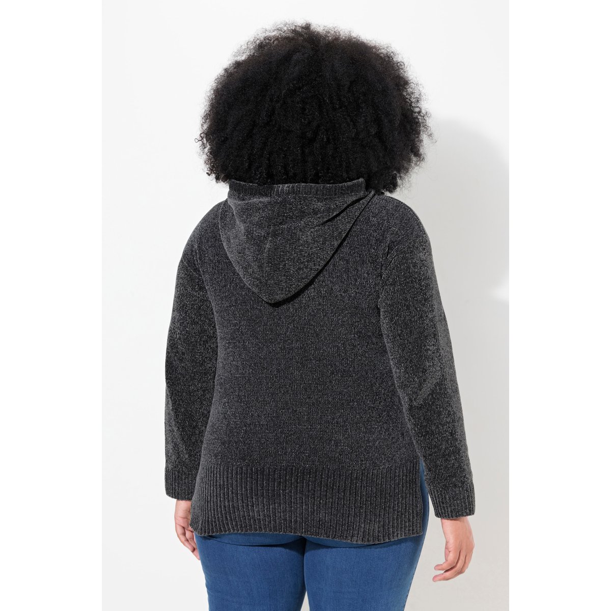 Sweat-shirt en maille chenille gris graphite, ULLA POPKEN