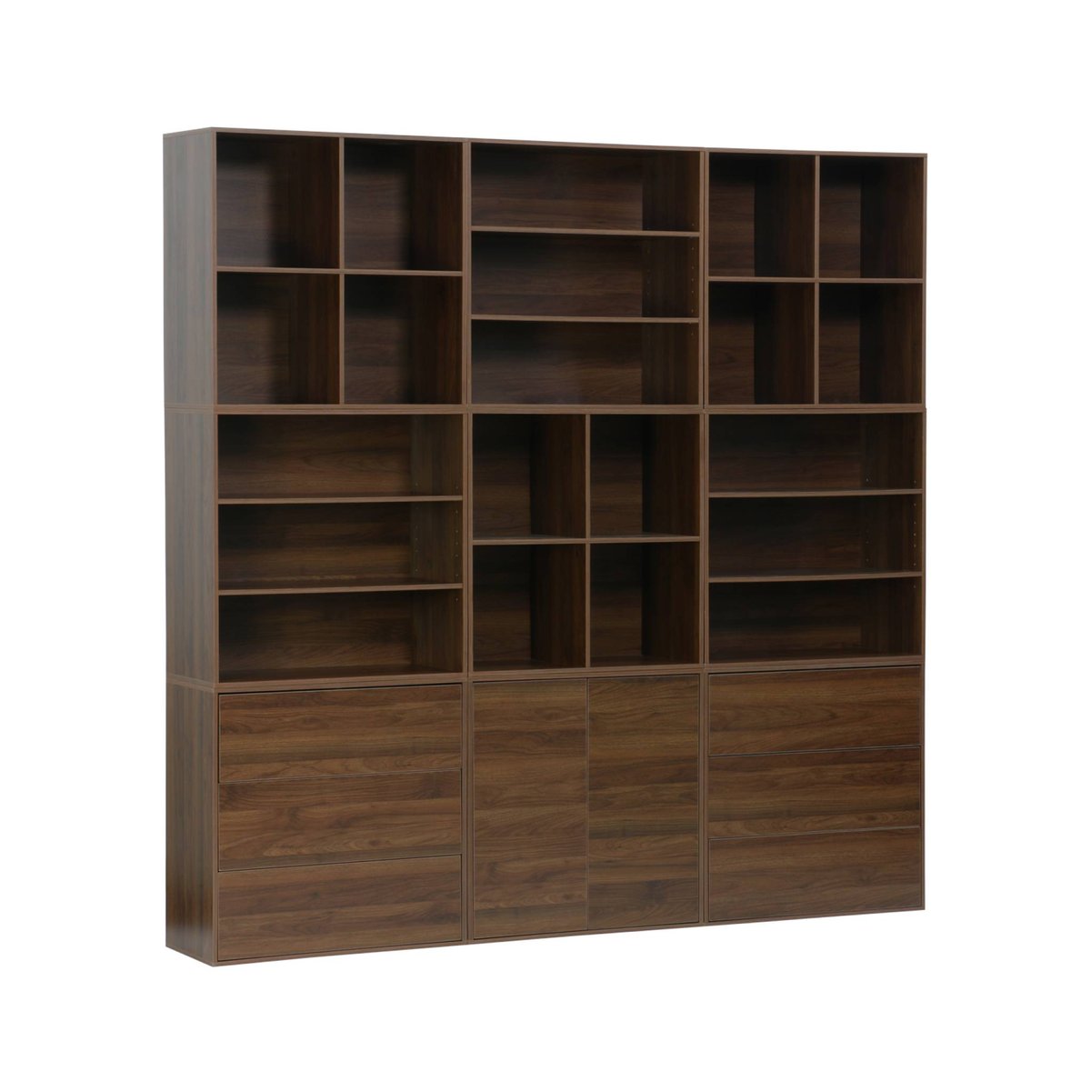 Kit étagère, bibliothèque modulable décor bois 9 éléments KOMPO noyer, SWEEEK
