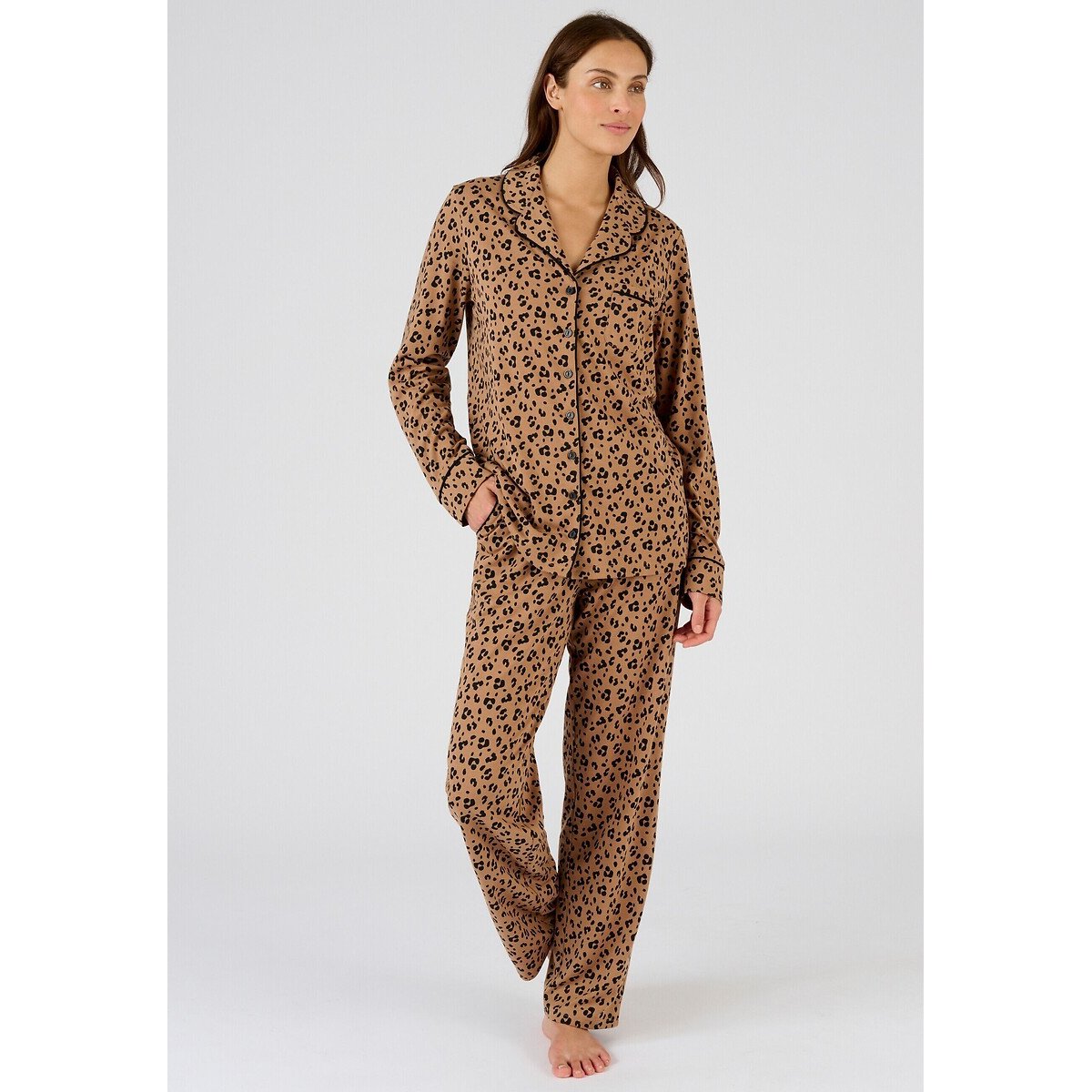 Pyjama en maille jersey Thermolactyl marron animalier, DAMART