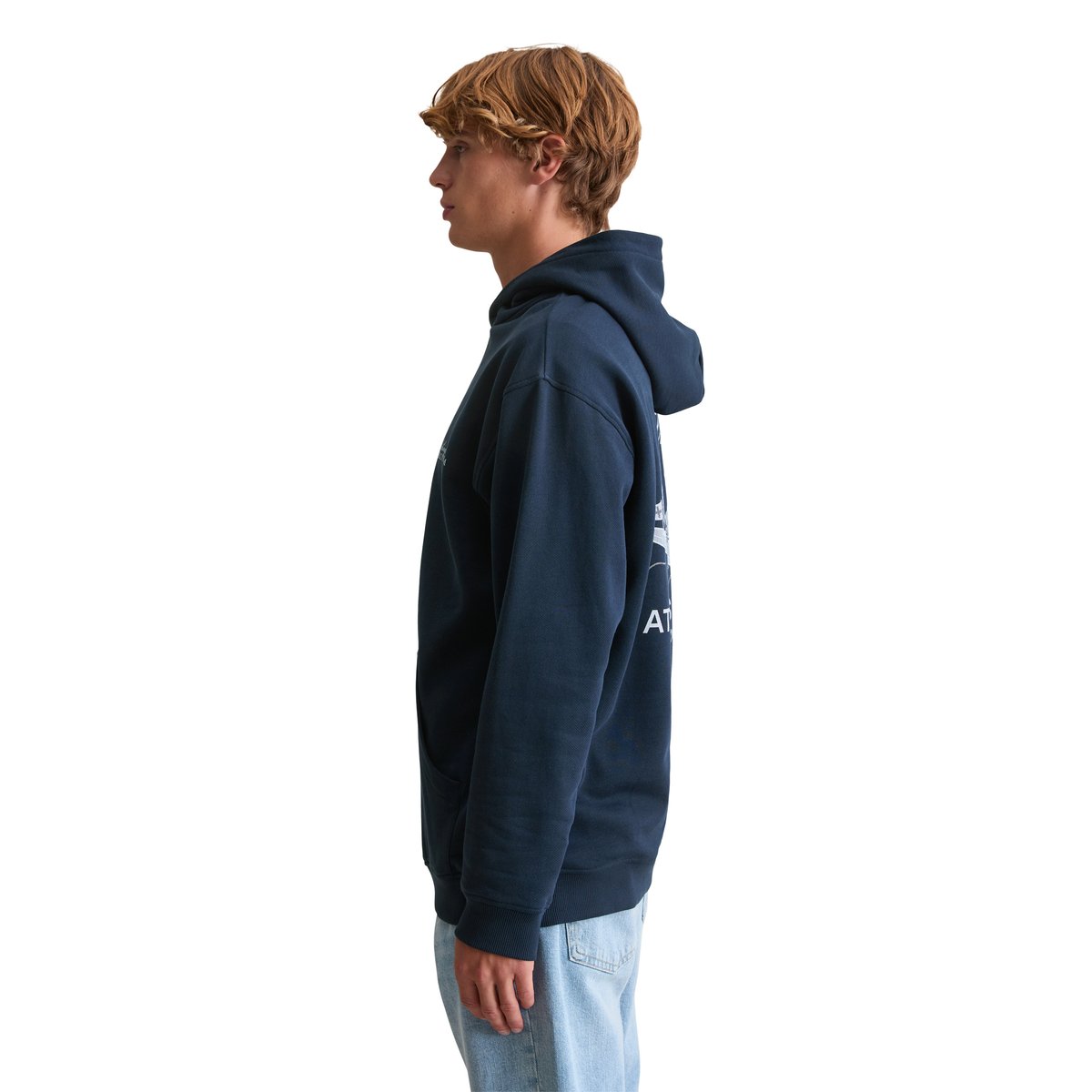 Hoodie relaxed avec un grand imprimé au dos bleu foncé, MARC O’POLO DENIM