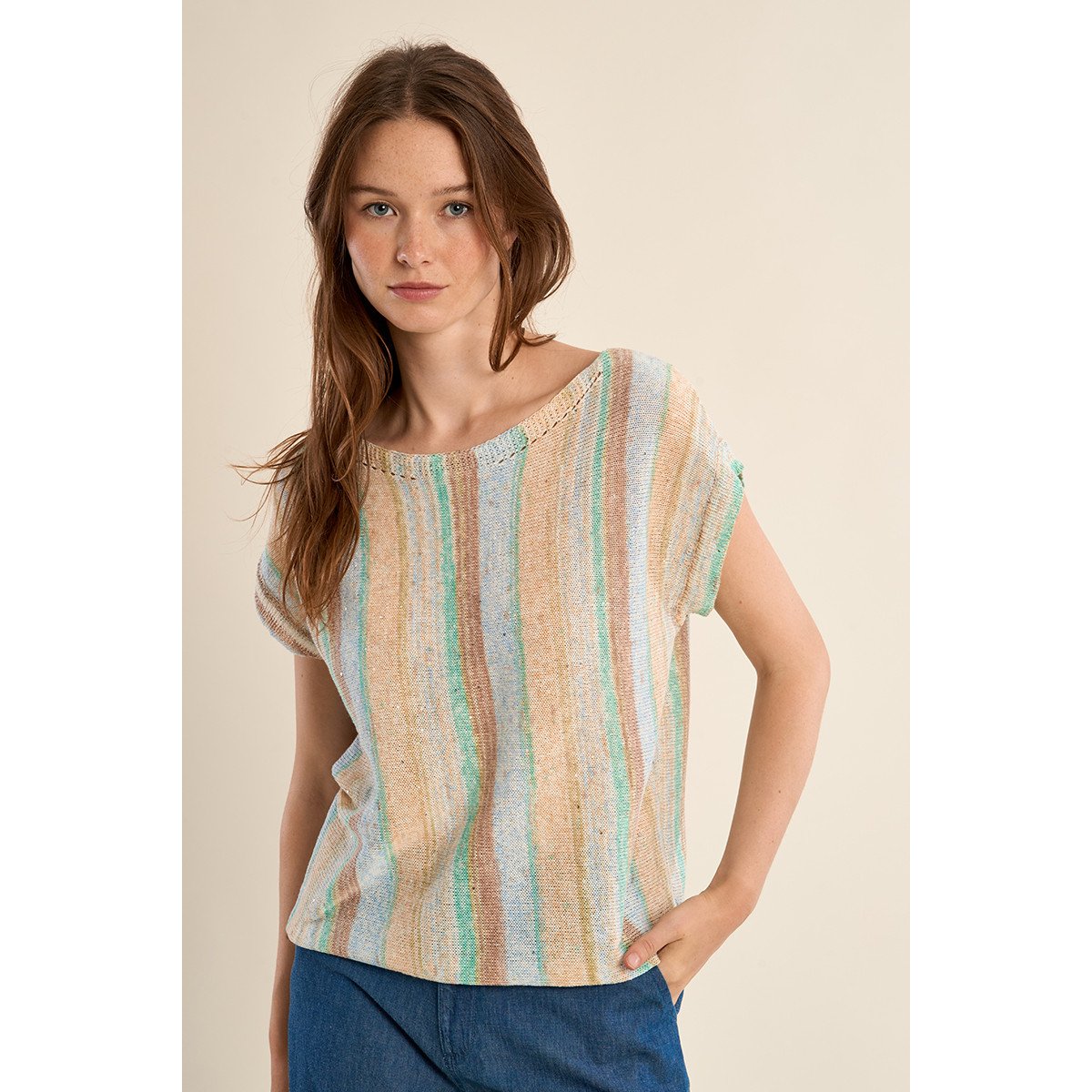 T-shirt en maille, rayé multicolore green/blue, MOLLY BRACKEN
