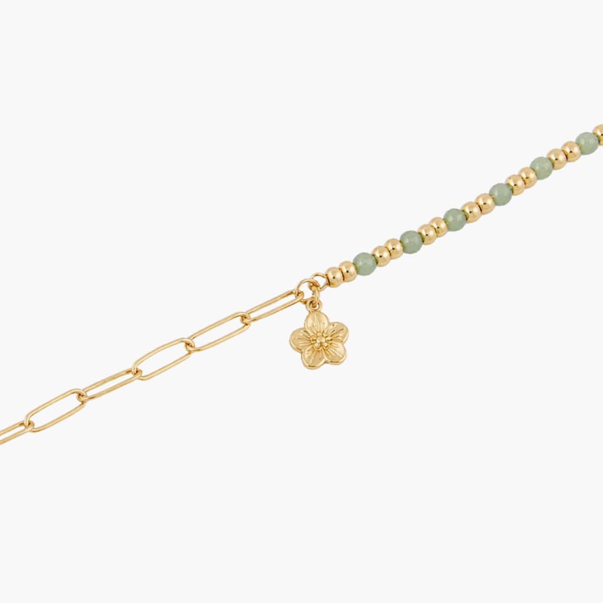 Bracelet chaîne et perles pendentif fleur - acier inoxydable vert, BALABOOSTE