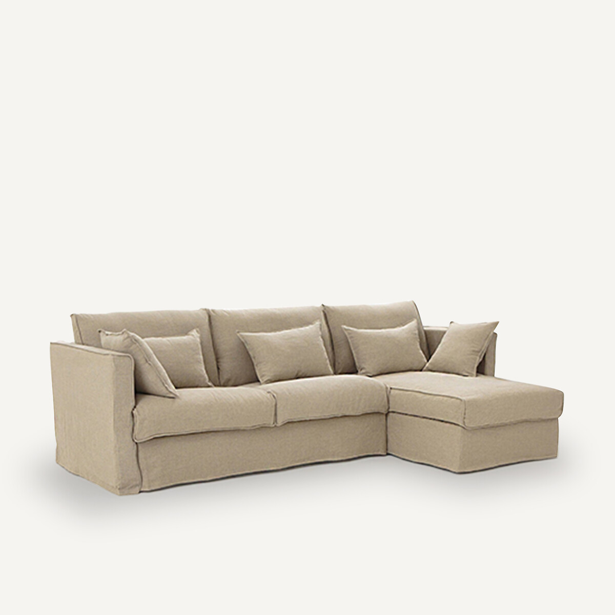 Omvormbare hoekbank in dik stonewashed linnen, Camille naturel, AM.PM
