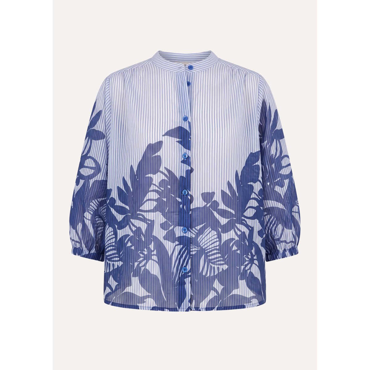 Chemise en lyocell à rayures et motif floral bleu, LA FEE MARABOUTEE