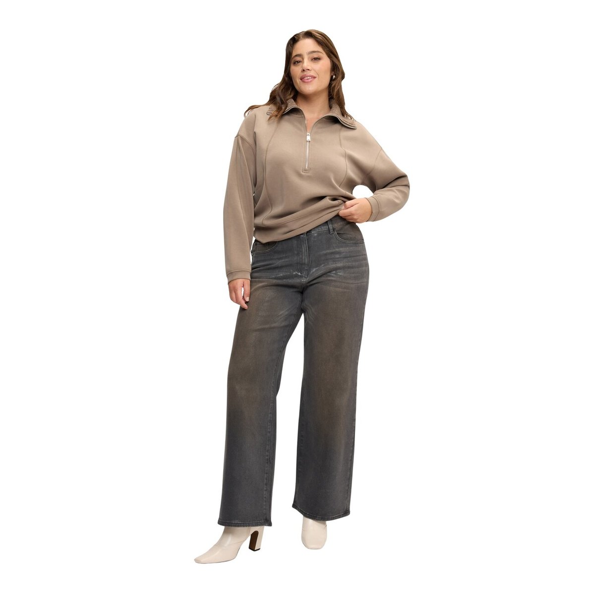Jean straight leg à effet lamé gris, FIORELLA RUBINO