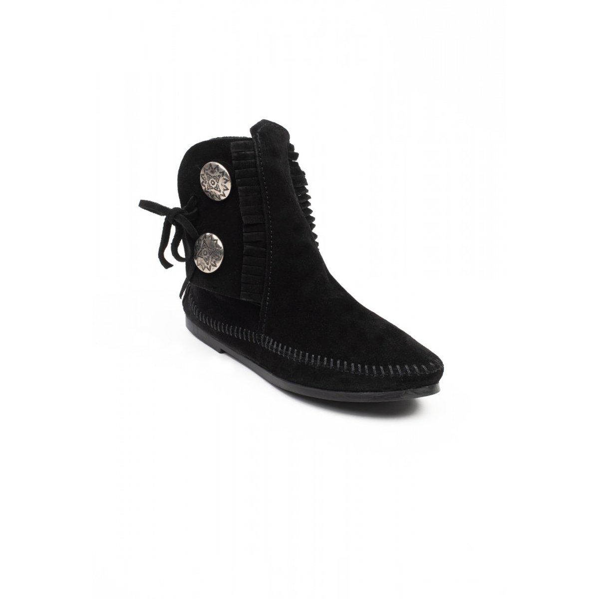 Bottines en cuir suede TWO BUTTON HARDSOLE noir, MINNETONKA