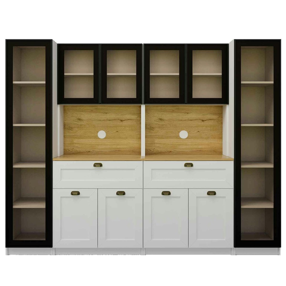Grand vaisselier de cuisine à LED 10 portes décor blanc et noir AURA blanc, PIER IMPORT