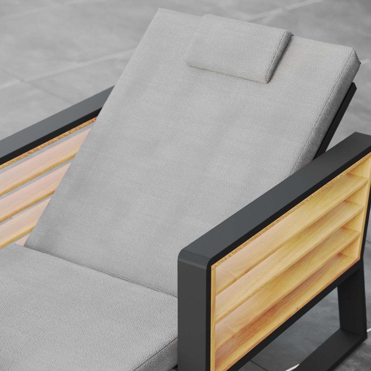 Bain de soleil en aluminium et teck, IONIS couleur unique, NATERIAL