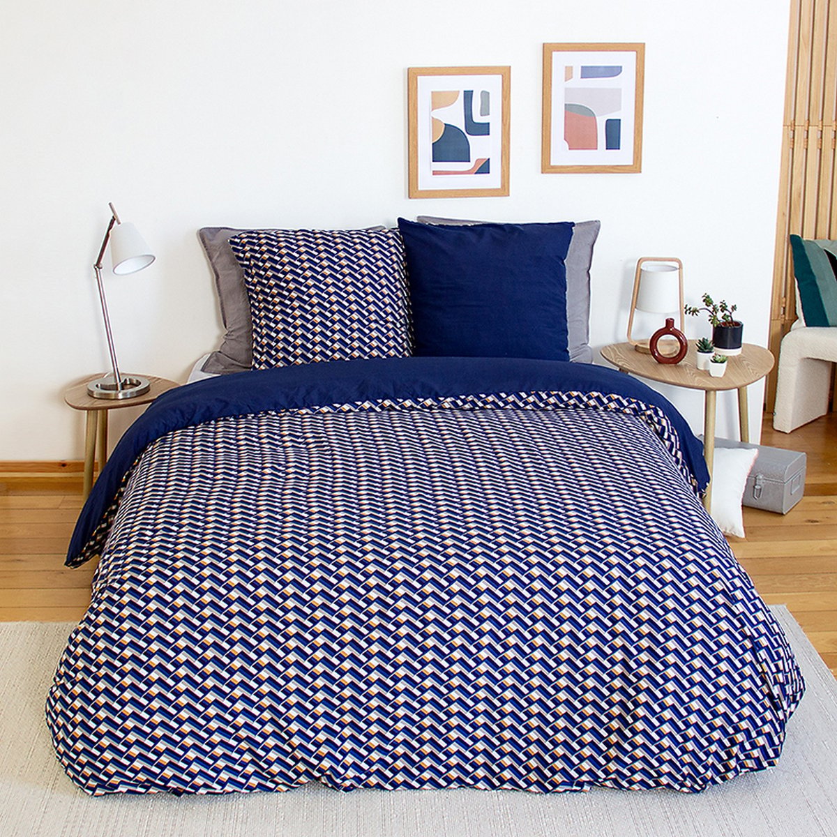 Parure de lit - housse de couette avec taies en microfibre bleu, EDEN