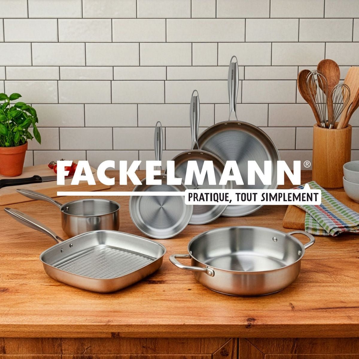 Batterie 3 poêles 20/26/28cm + 2 casseroles 14/18cm VITA3 gris, FACKELMANN