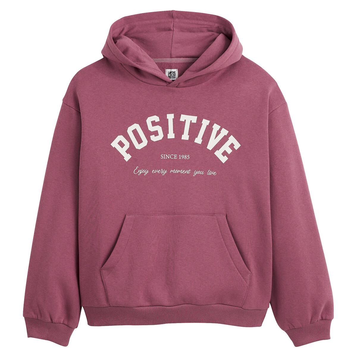 Sweat à capuche oversize, à message et en molleton rose foncé, LA REDOUTE COLLECTIONS