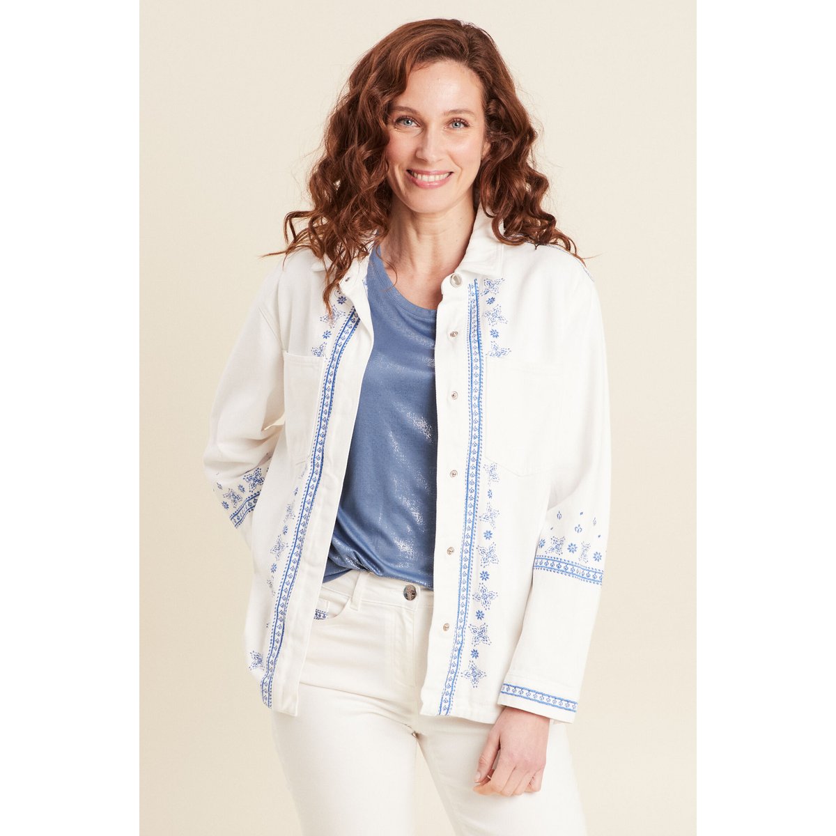 Surchemise brodée en jean blanc, BREAL