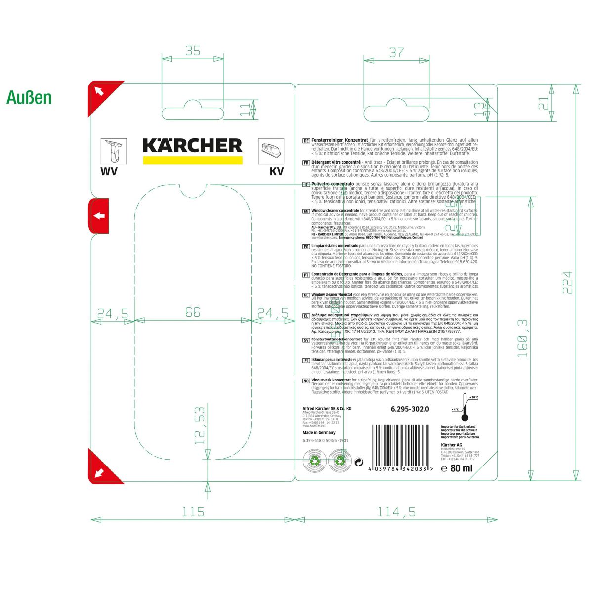 Nettoyant vitres (4x20 ml) couleur unique, KARCHER