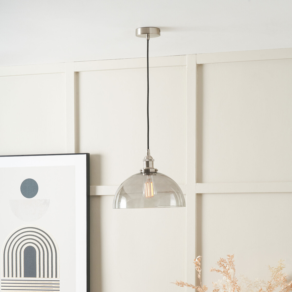 Clementine Glass Dome Pendant in Silver smoky glass, SO'HOME