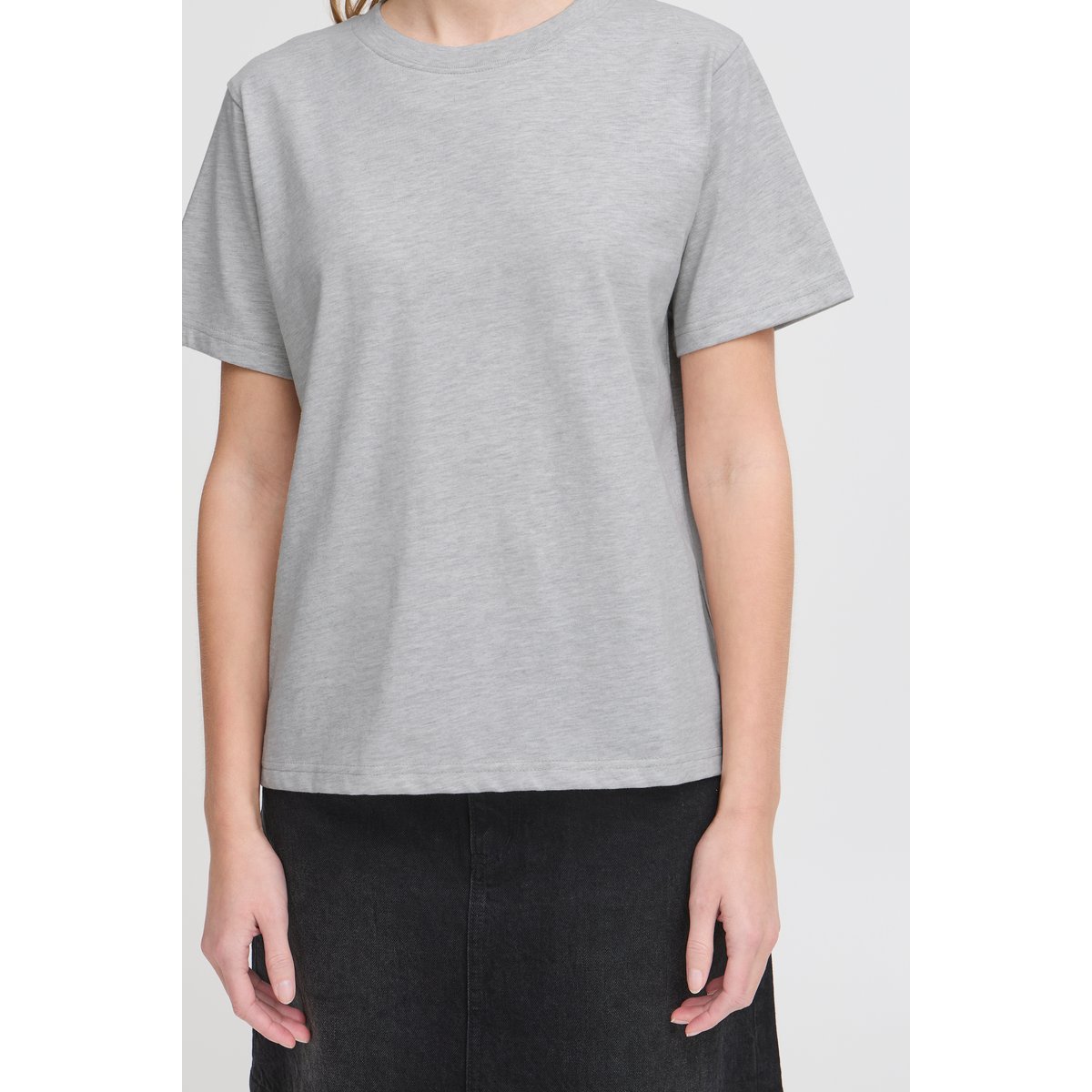 T-shirt manches courtes, col rond, coupe droite gris grey melange, ICHI