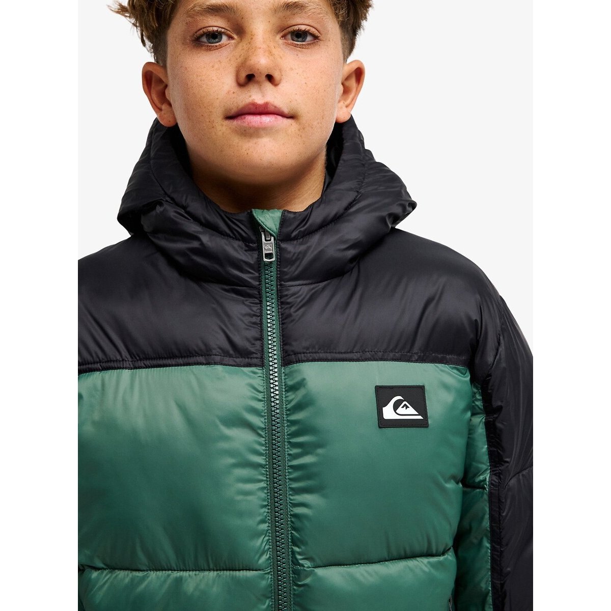 Piumino con cappuccio verde/blu, QUIKSILVER