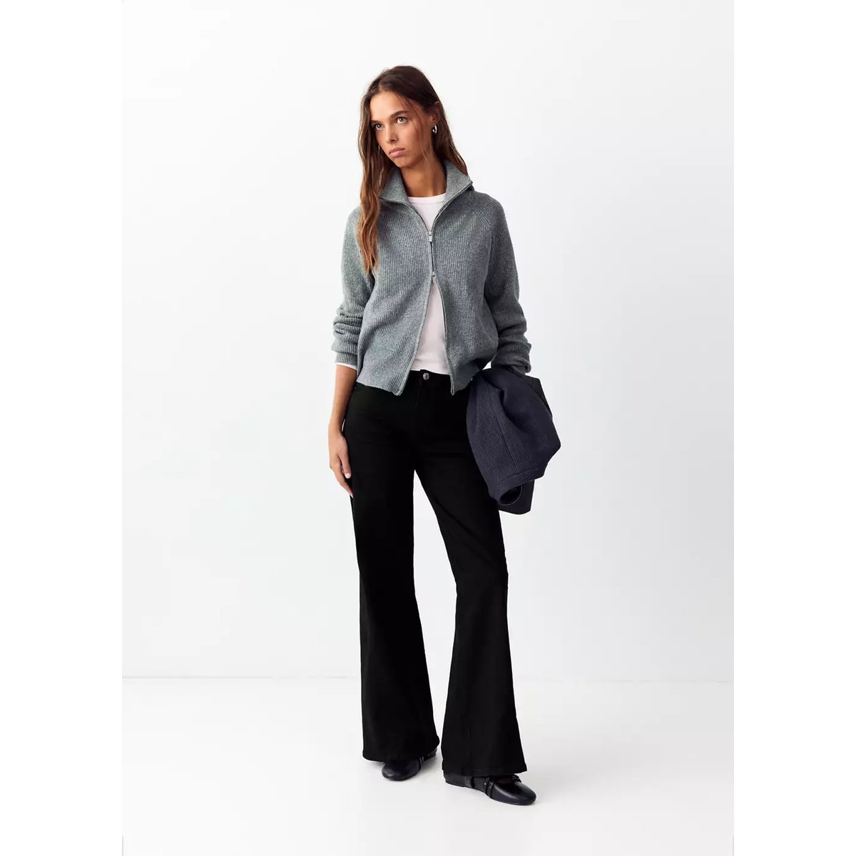 Jean flare délavage noir black denim, MANGO TEEN