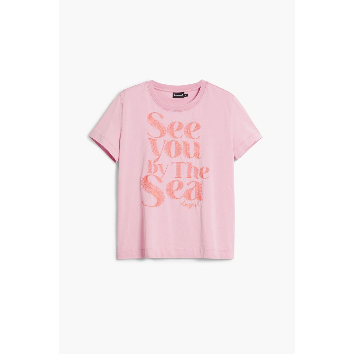 T-shirt rose avec message rouge, DESIGUAL