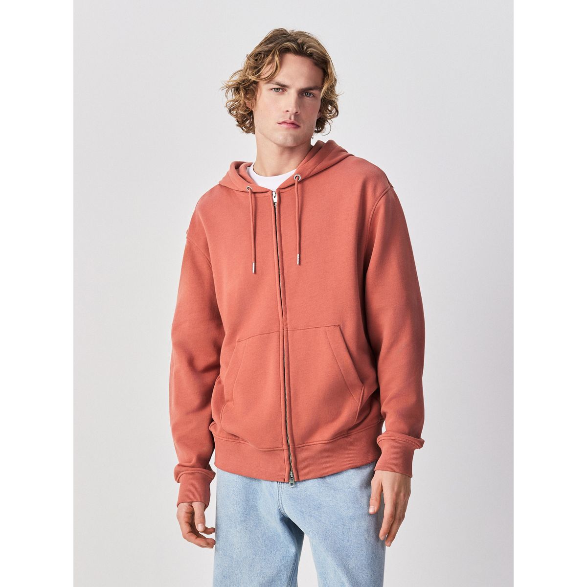 Sweat à capuche zippé en jersey de coton orange clair, NEXT