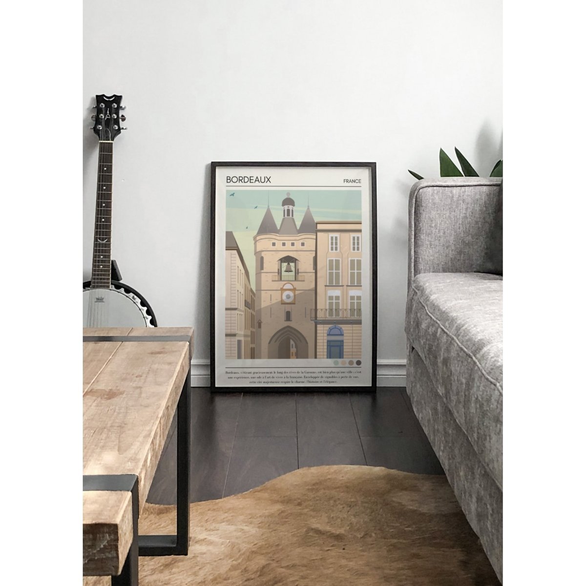 Affiche ville Bordeaux Vintage blanc, L'AFFICHERIE