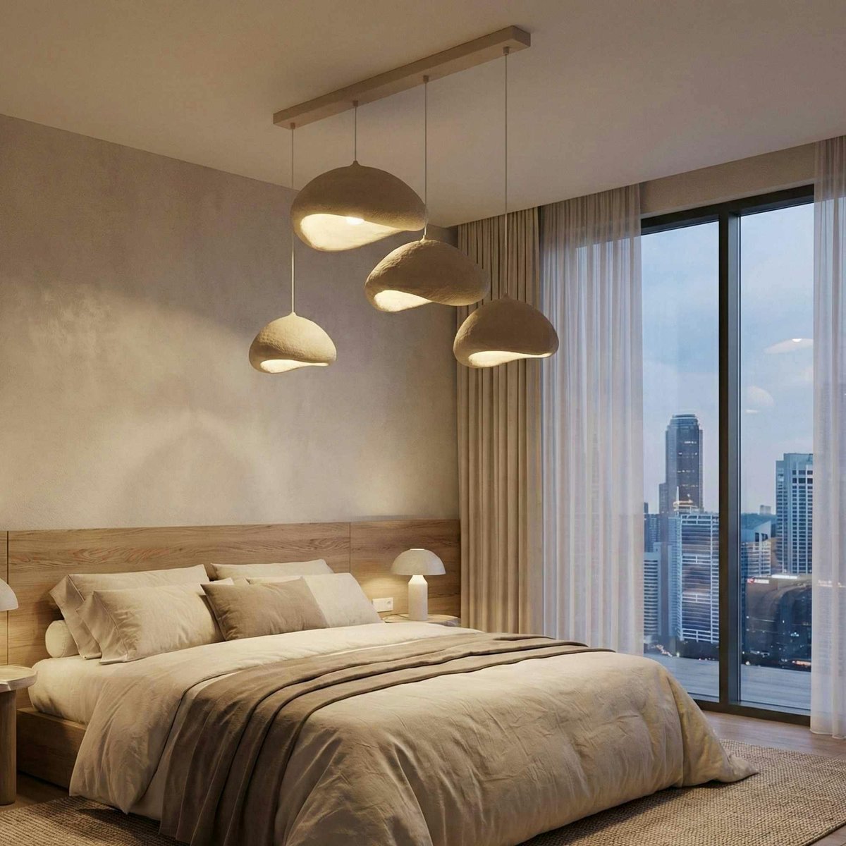 Suspension 4 lampes ajustables L150 cm NOXIS beige, PIER IMPORT