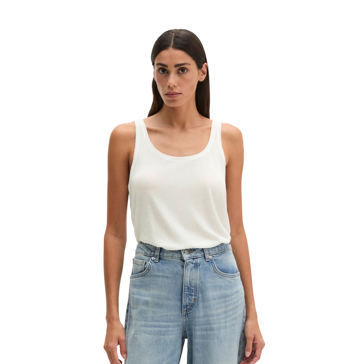 Top regular en jersey fluide en viscose mélangée blanc naturel, MARC O'POLO