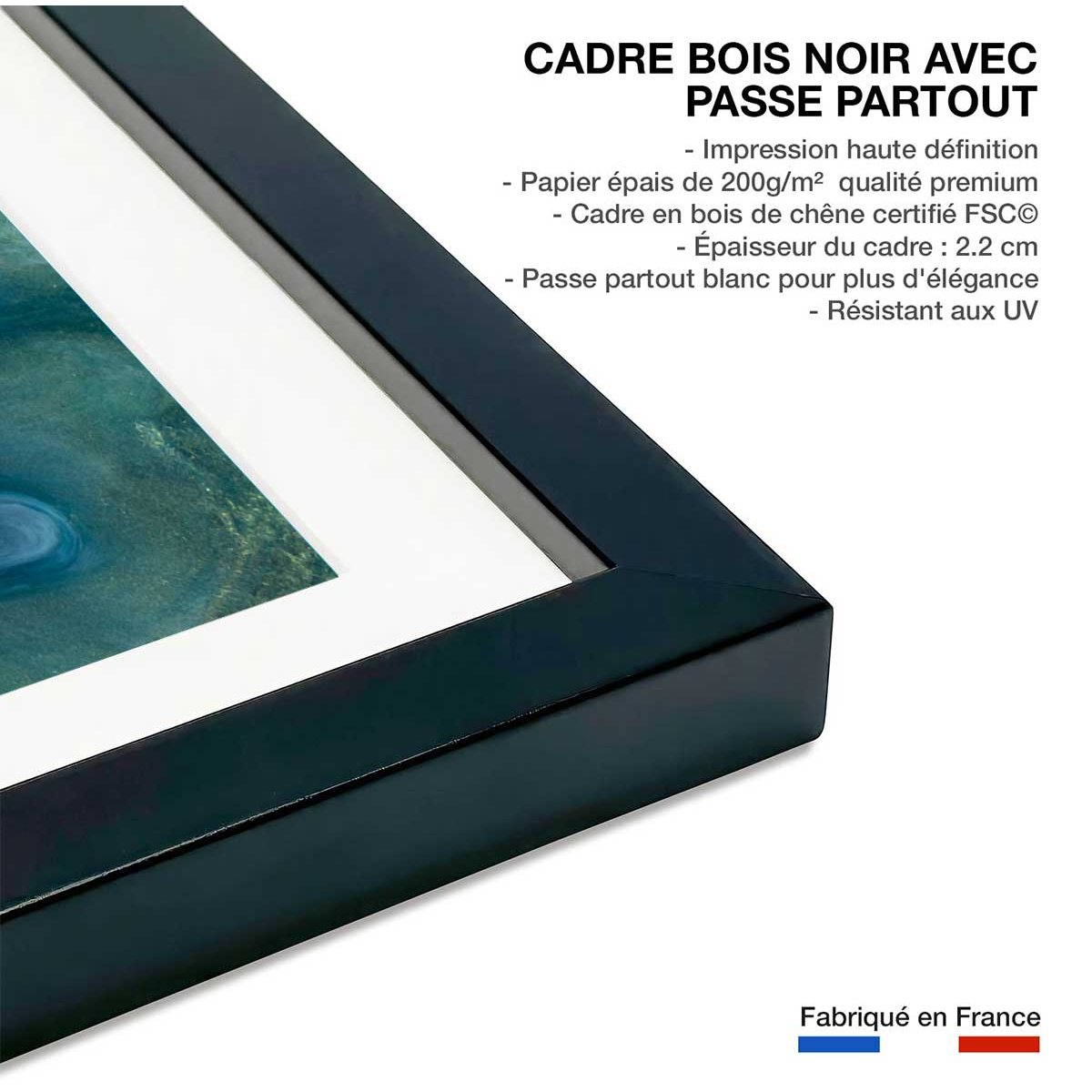 Poster bleu constellation affiche + cadre en bois - noir, HEXOA