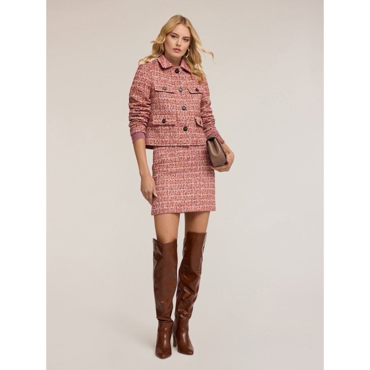 Veste courte en tweed rouge, MOTIVI